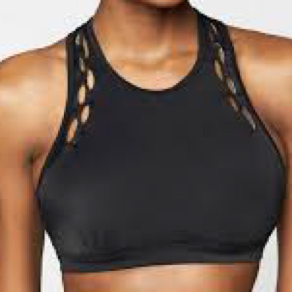 Athleta High Neck Loop   Bikini Swim Top Size 36/B-C (Black)